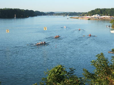 GLRF Photo - Boats return after crossing the finish line at the Royal Canadian Henley Regatta